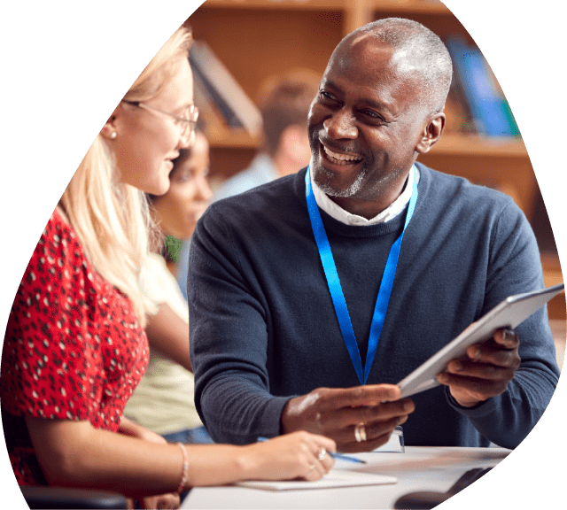 A healthcare professional helping someone sign up for a health service
